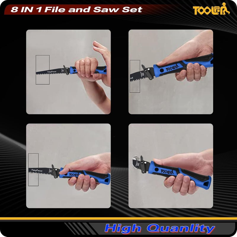 TOOLAN 8-In-1 Multi Blades Hand Saw, Drywall Cutter. Hacksaw. Long Blade, Jab Saw, For Cutting Drywall, Sheetrock, Wood, Metel, Plastic, Plywood. Blade Quick Change Mechanism. Blue Handle - Image 4
